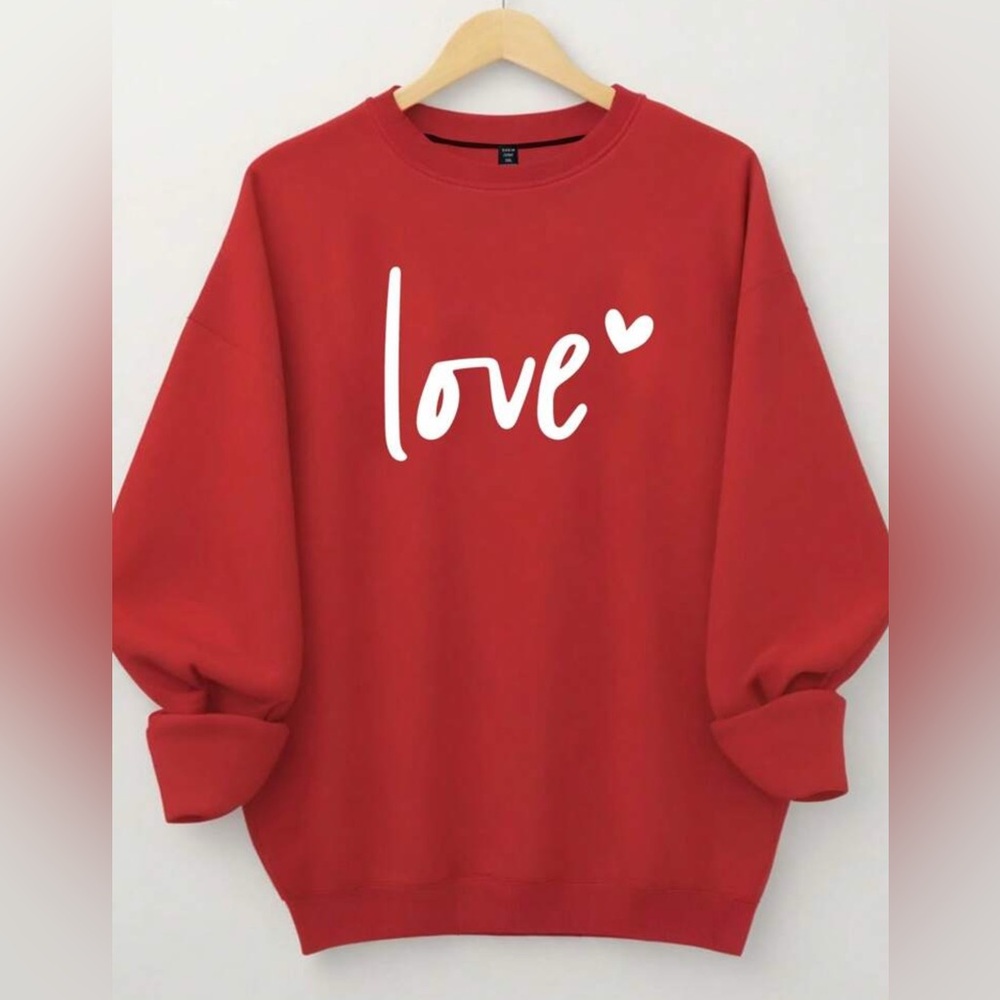 Super Soft Cozy Oversized Red Love Valentine’s Day Pullover Crew Neck Sweatshirt